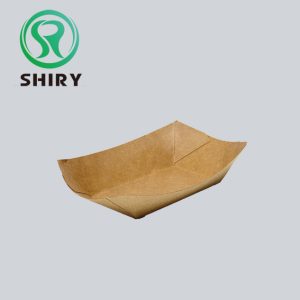 0.25 lb disposable kraft food boats, small paper food trays, oil proof food boats for serving snacks like hot dogs, tacos, fries, and other party foods